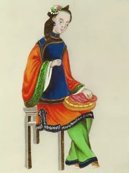 Eine chinesische Frau beim Stopfen, Qianlong-Periode (1736-96)
